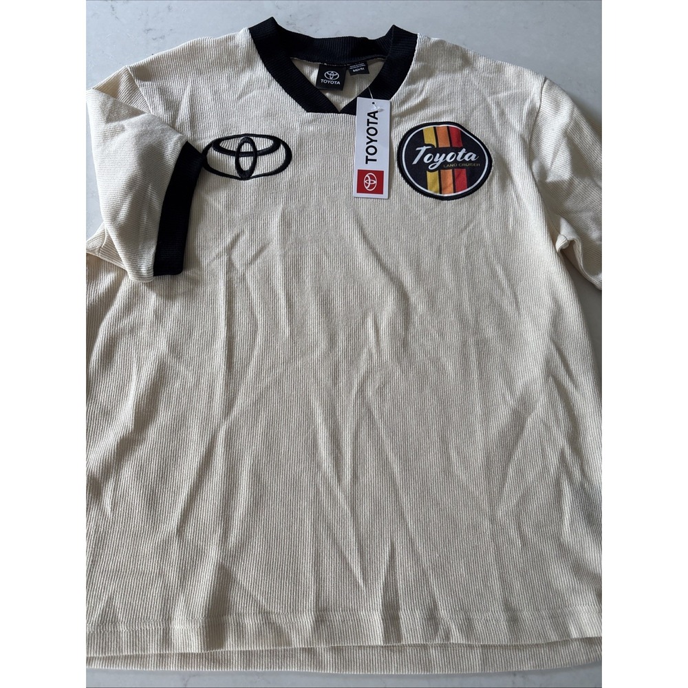 TOYOTA Beige/Black Land Cruiser Ringer Logo  Short Sleeve Shirt Men's M NWT